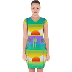 Seaside Sunrise Colorful Ocean Sea Capsleeve Drawstring Dress  by Simbadda