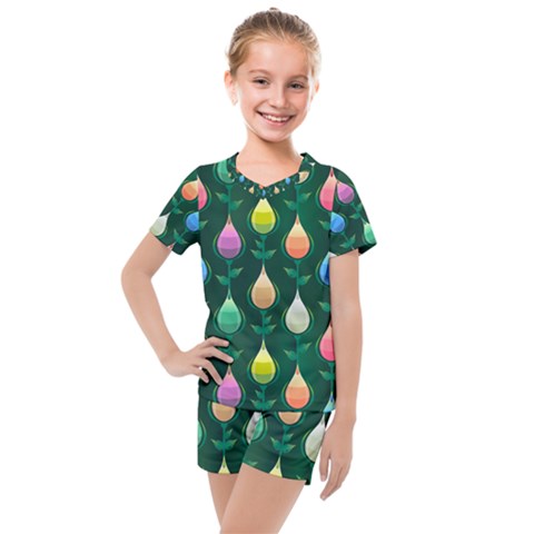 Tulips Seamless Pattern Background Kids  Mesh Tee And Shorts Set by Simbadda