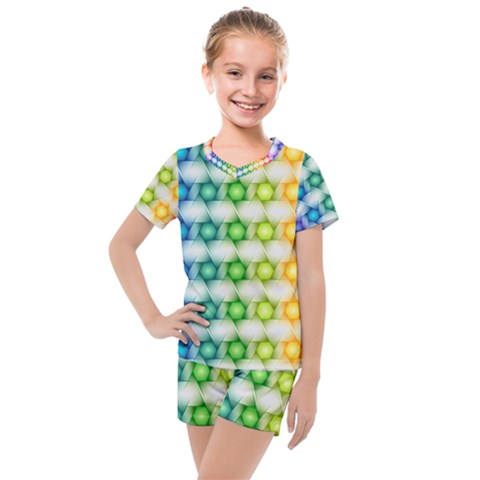 Background Colorful Geometric Kids  Mesh Tee And Shorts Set by Simbadda