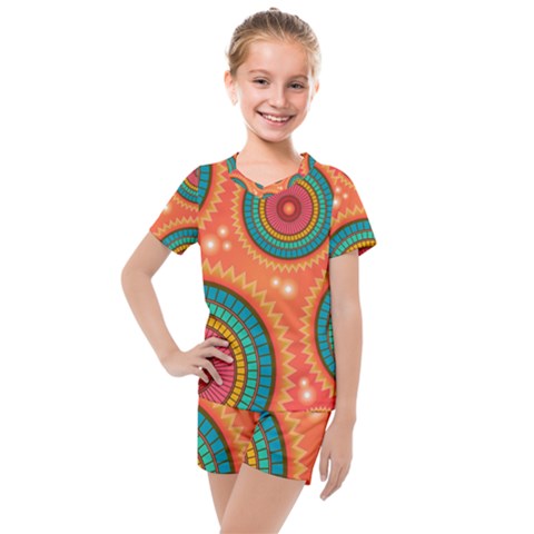 Background Texture Mosaic Kids  Mesh Tee And Shorts Set by Simbadda