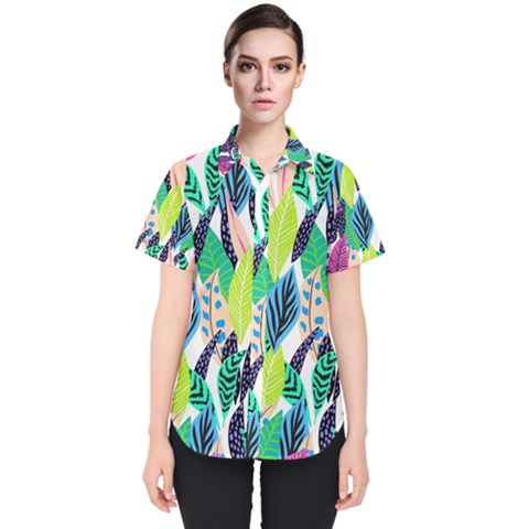 Leaves Drawing Pattern Nature Women s Short Sleeve Shirt by Simbadda