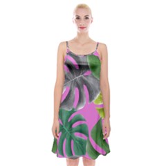 Tropical Greens Leaves Design Spaghetti Strap Velvet Dress by Simbadda