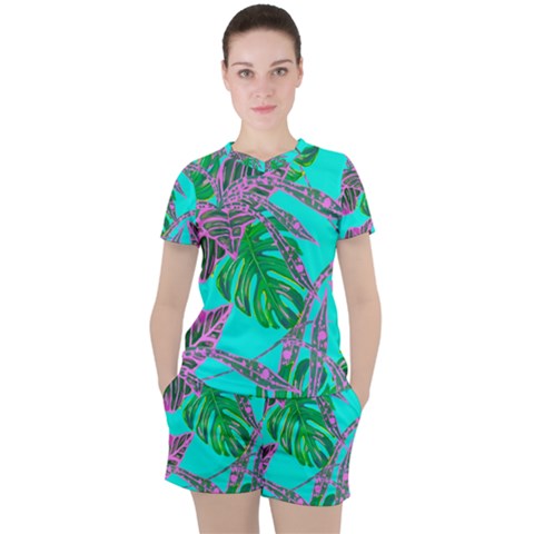 Painting Oil Leaves Reason Pattern Women s Tee And Shorts Set by Simbadda