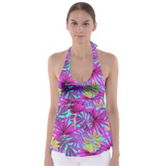 Tropical Greens Leaves Design Babydoll Tankini Top by Simbadda