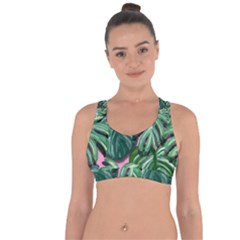 Painting Leaves Tropical Jungle Cross String Back Sports Bra by Simbadda