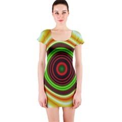 Digital Art Background Yellow Red Short Sleeve Bodycon Dress by Sudhe