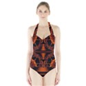 Art Fractal Artwork Creative Black Brown Halter Swimsuit View1