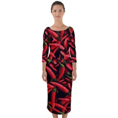 Red Chili Peppers Pattern  Quarter Sleeve Midi Bodycon Dress by bloomingvinedesign