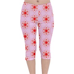 Texture Star Backgrounds Pink Velvet Capri Leggings  by HermanTelo