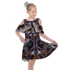 Abstract Art Artwork Fractal Design Kids  Shoulder Cutout Chiffon Dress by Pakrebo