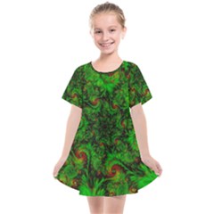 Art Artwork Fractal Digital Art Green Kids  Smock Dress by Pakrebo