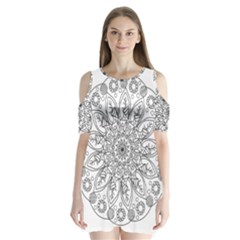 Flowers Mandala Hand Drawing Shoulder Cutout Velvet One Piece by Wegoenart