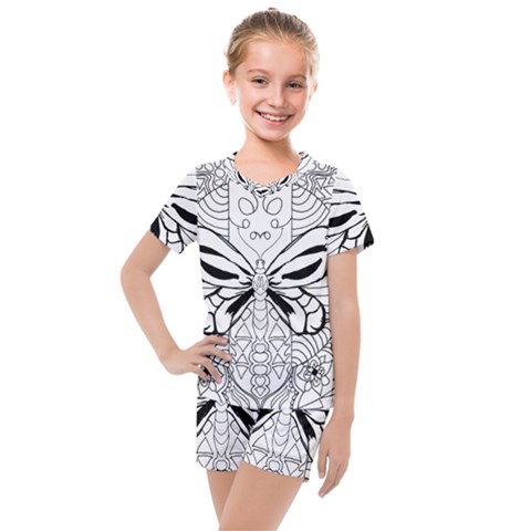 Mandala Butterfly Insect Kids  Mesh Tee And Shorts Set by Wegoenart