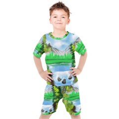 Digital Art Artwork Drawing Kids  Tee And Shorts Set by Wegoenart