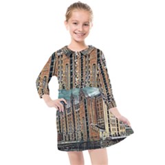 Architecture City Building Travel Kids  Quarter Sleeve Shirt Dress by Wegoenart