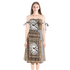 Big Ben London Wes Ben Big Shoulder Tie Bardot Midi Dress by Wegoenart