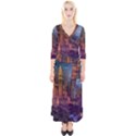 City Lights Skyline Buildings Quarter Sleeve Wrap Maxi Dress View1