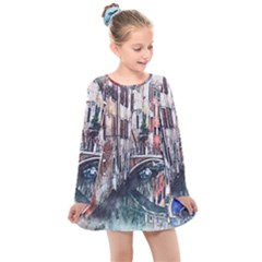 Venice Water Laguna Italy Kids  Long Sleeve Dress by Wegoenart