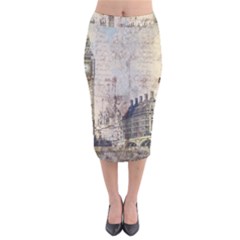 London Westminster Bridge Building Velvet Midi Pencil Skirt by Wegoenart