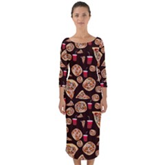 Pizza Pattern Quarter Sleeve Midi Bodycon Dress by bloomingvinedesign