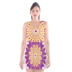 Mandala Stained Flower Drawing Scoop Neck Skater Dress by Wegoenart