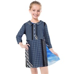 Architecture Frankfurt Houses Kids  Quarter Sleeve Shirt Dress by Wegoenart