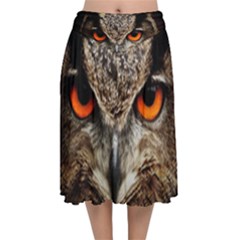 Owl Bird Eyes Eagle Owl Birds Velvet Flared Midi Skirt by Wegoenart