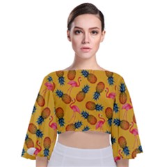 Pineapple Flamingo Tie Back Butterfly Sleeve Chiffon Top by walala