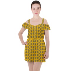 Sensational Stars On Incredible Yellow Ruffle Cut Out Chiffon Playsuit by pepitasart