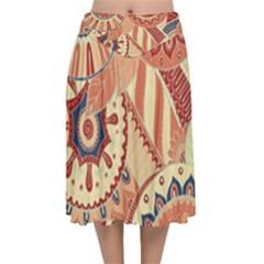 Pop Art Paisley Flowers Ornaments Multicolored 4 Velvet Flared Midi Skirt by EDDArt