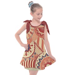 Pop Art Paisley Flowers Ornaments Multicolored 4 Background Solid Dark Red Kids  Tie Up Tunic Dress by EDDArt