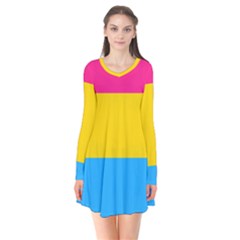 Pansexual Pride Flag Long Sleeve V-neck Flare Dress by lgbtnation