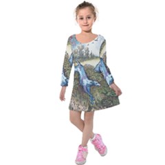 Blue Hunters Of The Morning Star - By Larenard Studios Kids  Long Sleeve Velvet Dress by LaRenard