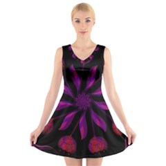 Background Purple Black Red V-neck Sleeveless Dress by Pakrebo