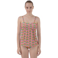 Pride Rainbow Flag Pattern Twist Front Tankini Set by Valentinaart