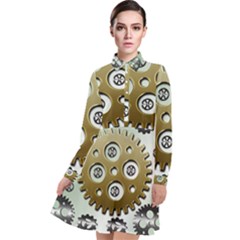 Gear Background Sprocket Long Sleeve Chiffon Shirt Dress by HermanTelo