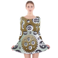 Gear Background Sprocket Long Sleeve Velvet Skater Dress by HermanTelo