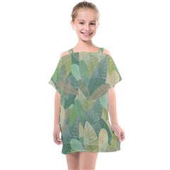 Watercolor Leaves Pattern Kids  One Piece Chiffon Dress by Valentinaart