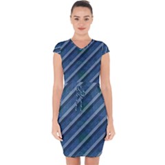 Blue Stripped Pattern Capsleeve Drawstring Dress  by designsbyamerianna