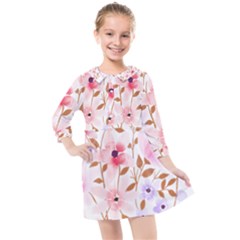 Flowers Watercolor Kids  Quarter Sleeve Shirt Dress by Pakrebo