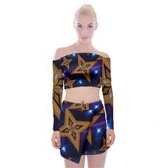 Star Background Off Shoulder Top With Mini Skirt Set by HermanTelo