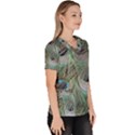 Peacock Feather Pattern Plumage Women s V-Neck Scrub Top View3