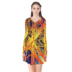 Board Circuits Control Center Trace Long Sleeve V-neck Flare Dress by Pakrebo