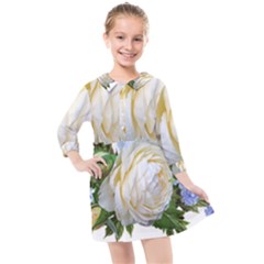 Rose White Flower Plumbago Kids  Quarter Sleeve Shirt Dress by Pakrebo