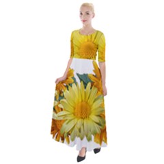 Daisies Flowers Yellow Arrangement Half Sleeves Maxi Dress by Pakrebo