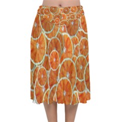 Oranges Background Velvet Flared Midi Skirt by HermanTelo