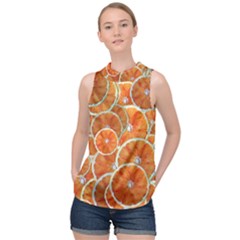 Oranges Background High Neck Satin Top by HermanTelo