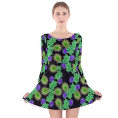 Flowers Pattern Background Long Sleeve Velvet Skater Dress by HermanTelo