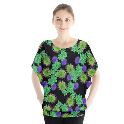 Flowers Pattern Background Batwing Chiffon Blouse by HermanTelo