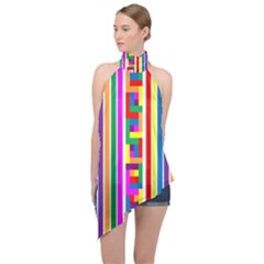 Rainbow Geometric Spectrum Halter Asymmetric Satin Top by Mariart